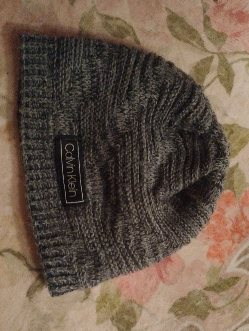 Calvin Klein Heather Gray Ribbed Knit Beanie